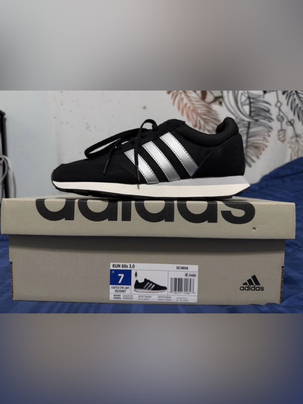 New adidas Black Sneakers with Silver Stripes - 60s 3.0 Style